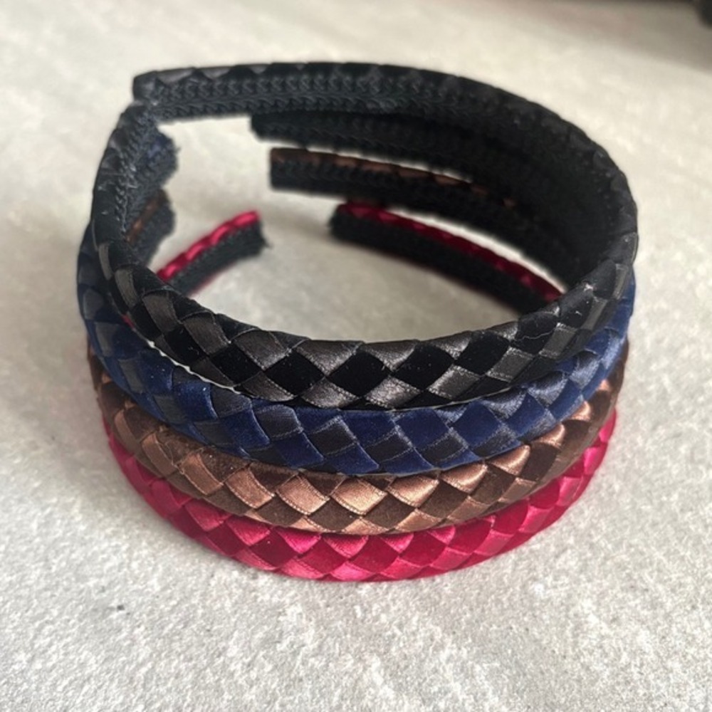Vintage 90s Satin Velvet Diamond Weave Headbands Set of 4 Boho Retro Preppy NEW